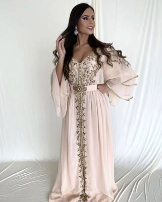 Grand Off-White Moroccan Wedding Kaftan Gown with Heavy Gold Zari Work | Luxury Bridal Dress 1