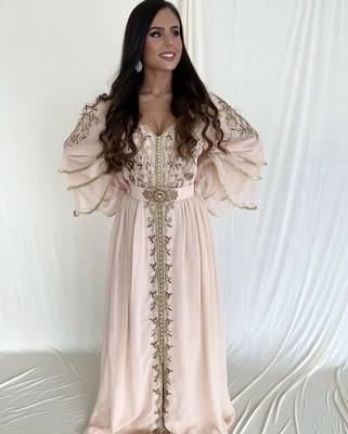 Grand Off-White Moroccan Wedding Kaftan Gown with Heavy Gold Zari Work | Luxury Bridal Dress 2