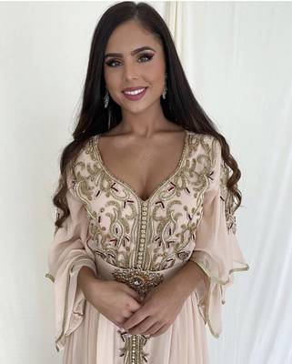 Grand Off-White Moroccan Wedding Kaftan Gown with Heavy Gold Zari Work | Luxury Bridal Dress 3