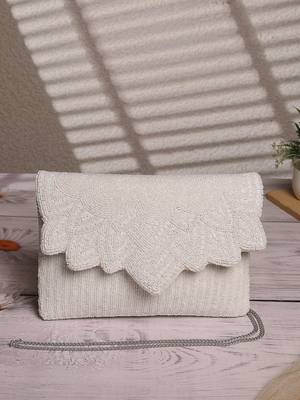 Kooky white spectrum bead work cotton canvas sling bag 1