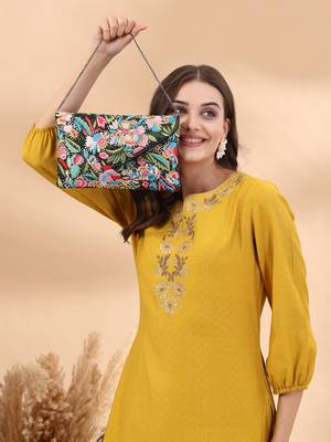 Boho black & multi floral embellished satin sling bag 3