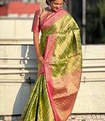 Green kanjivaram tissue silk leheriya traditional zari woven saree