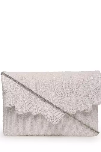 Kooky white spectrum bead work cotton canvas sling bag