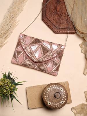 Kooky dusty pink, pale gold & copper lane's net sequinned cotton canvas sling bag 1