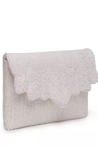 Kooky white spectrum bead work cotton canvas sling bag