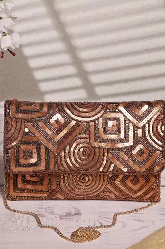kooky bronze spectrum embellished satin sling bag