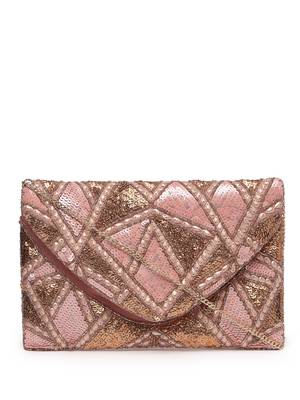 Kooky dusty pink, pale gold & copper lane's net sequinned cotton canvas sling bag 3
