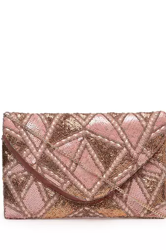 Kooky dusty pink, pale gold & copper lane's net sequinned cotton canvas sling bag