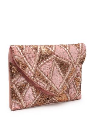 Kooky dusty pink, pale gold & copper lane's net sequinned cotton canvas sling bag 4