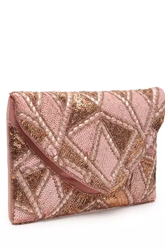 Kooky dusty pink, pale gold & copper lane's net sequinned cotton canvas sling bag