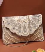 tribal ivory & champagne scale & paisely embellished satin sling bag