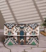 Tribal white & multi ethnic motifs embellished cotton canvas sling bag
