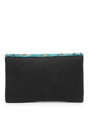 tribal turquoise blue & copper chevron embellished cotton canvas sling bag 6