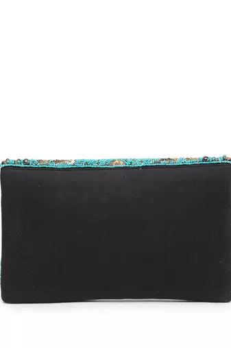 tribal turquoise blue & copper chevron embellished cotton canvas sling bag