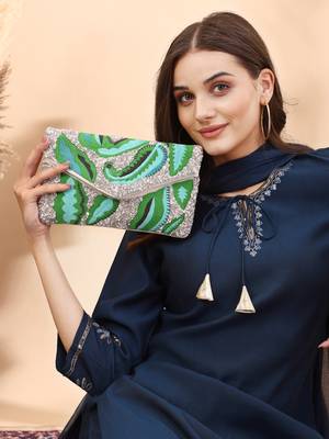 lush silver & green botanical embroidered cotton canvas sling bag 3