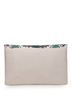 Tribal white & multi ethnic motifs embellished cotton canvas sling bag 5