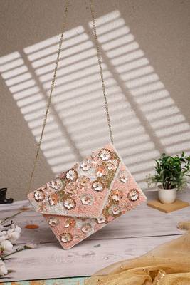 lush baby pink, white & champagne floral embellished cotton canvas sling bag 1