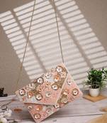 lush baby pink, white & champagne floral embellished cotton canvas sling bag