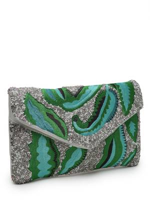 lush silver & green botanical embroidered cotton canvas sling bag 5