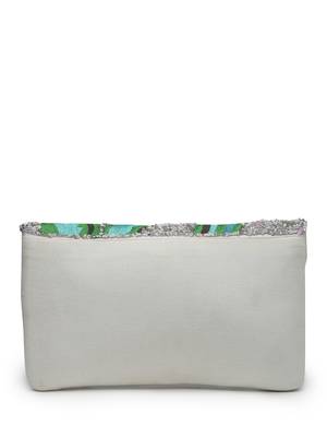 lush silver & green botanical embroidered cotton canvas sling bag 6