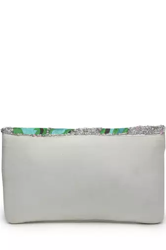 lush silver & green botanical embroidered cotton canvas sling bag