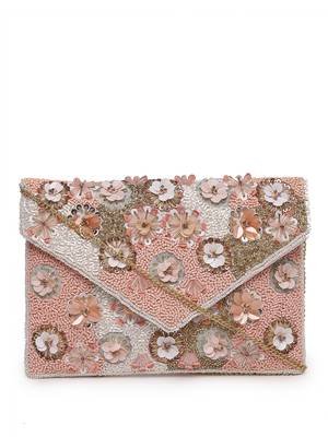lush baby pink, white & champagne floral embellished cotton canvas sling bag 4