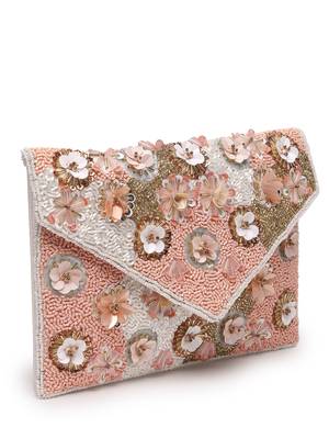 lush baby pink, white & champagne floral embellished cotton canvas sling bag 5