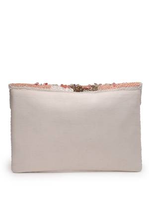 lush baby pink, white & champagne floral embellished cotton canvas sling bag 6