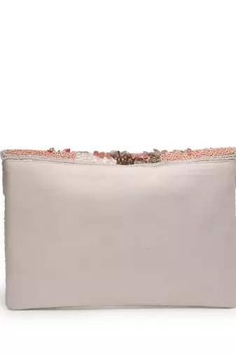 lush baby pink, white & champagne floral embellished cotton canvas sling bag