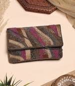 kooky copper, plum & silver abstract embellished satin sling bag