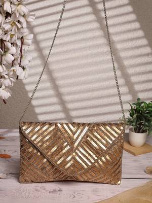 kooky gold chevron sequinned embellished satin sling bag 1