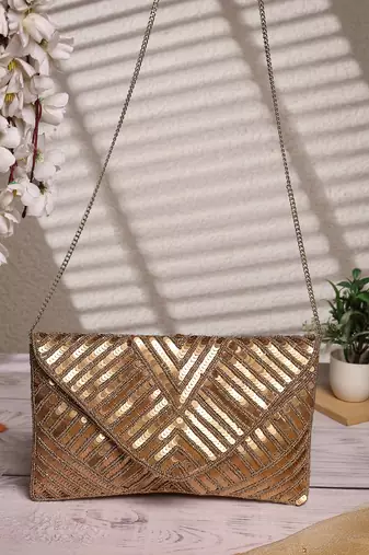 kooky gold chevron sequinned embellished satin sling bag
