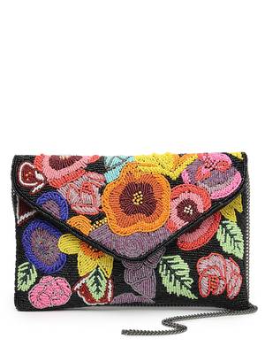Boho black & multi floral bead work cotton canvas sling bag 4