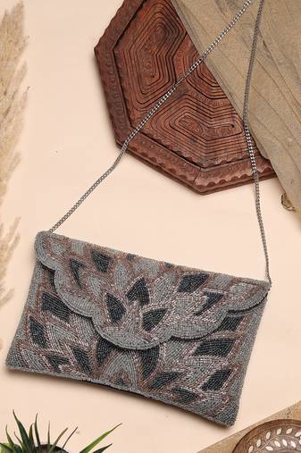 Kooky silver & oceanside spectrum embellished cotton canvas sling bag