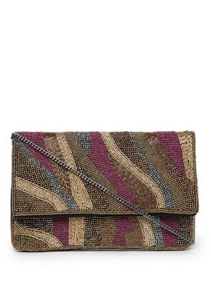 kooky copper, plum & silver abstract embellished satin sling bag 4