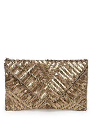 kooky gold chevron sequinned embellished satin sling bag 3