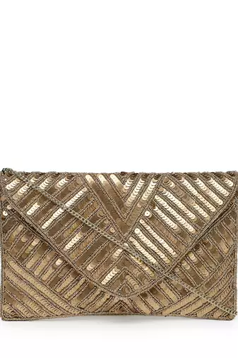 kooky gold chevron sequinned embellished satin sling bag