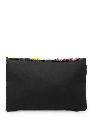 Boho black & multi floral bead work cotton canvas sling bag 6