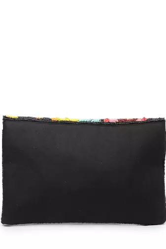 Boho black & multi floral bead work cotton canvas sling bag