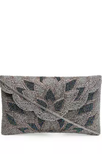 Kooky silver & oceanside spectrum embellished cotton canvas sling bag