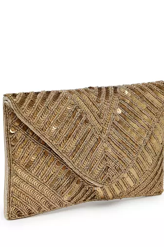 kooky gold chevron sequinned embellished satin sling bag