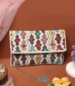 kooky ivory & multi fret embellished cotton canvas sling bag