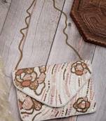 Lush white , pastel pink & gold abstract embellished cotton canvas sling bag