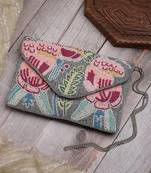 Kooky grey & multi quirky bead work cotton canvas sling bag