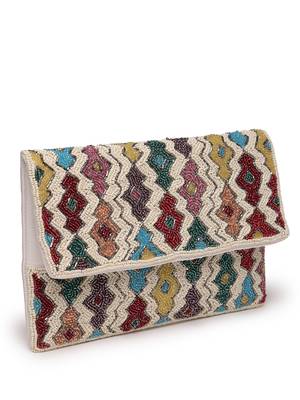 kooky ivory & multi fret embellished cotton canvas sling bag 5