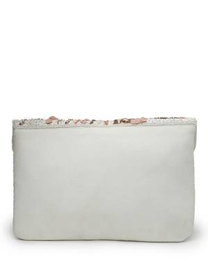 Lush white , pastel pink & gold abstract embellished cotton canvas sling bag 6