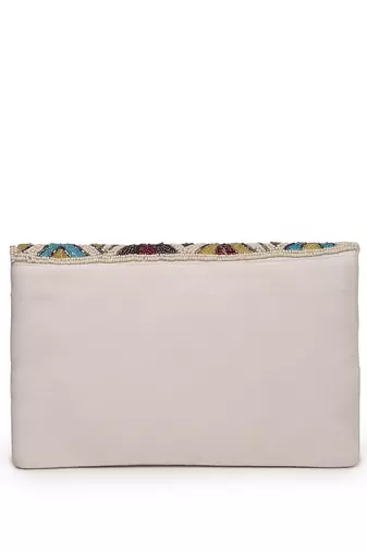 kooky ivory & multi fret embellished cotton canvas sling bag