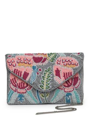 Kooky grey & multi quirky bead work cotton canvas sling bag 4
