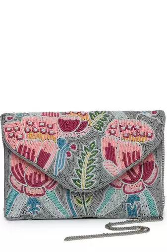 Kooky grey & multi quirky bead work cotton canvas sling bag