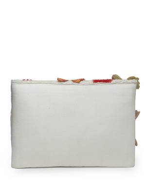 Lush white & multi floral patch work embellished cotton canvas sling bag 6